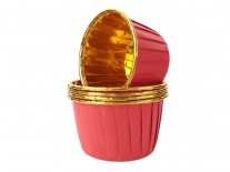 Forminhas para Cupcake Forneáveis Vermelha Lisa com Dourado 20 uni SAQUINHOS