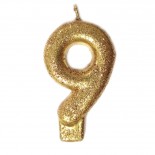 Vela Número 9 Dourada Glitter 8cm