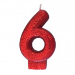 Vela Número 6 Vermelha Glitter 8cm