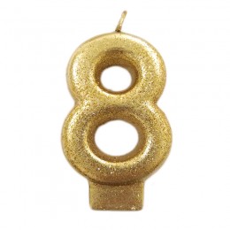 Vela Número 8 Dourada Glitter 8cm
