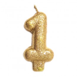 Vela Número 1 Dourada Glitter 8cm