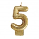 Vela Número 5 Dourada Glitter 8cm