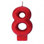 Vela Número 8 Vermelha Glitter 8cm