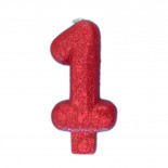 Vela Número 1 Vermelha Glitter 8cm