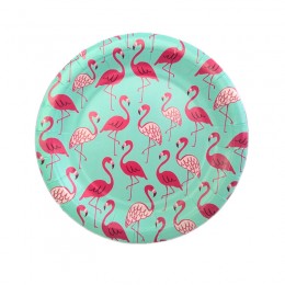 Prato de Papel Flamingo Fundo Tiffany 19cm