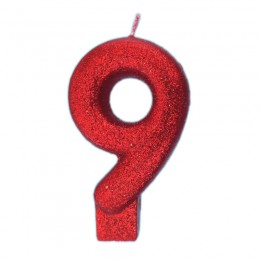 Vela Número 9 Vermelha Glitter 8cm