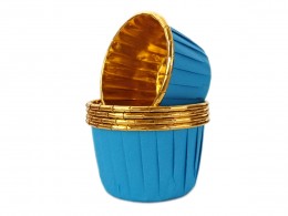 Forminhas para Cupcake Forneáveis Azul Lisa com Dourado 20 uni