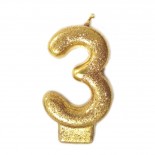 Vela Número 3 Dourada Glitter 8cm