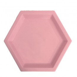 Bandeja de Plástico Hexagonal 21cm Rosa Claro