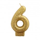 Vela Número 6 Dourada Glitter 8cm